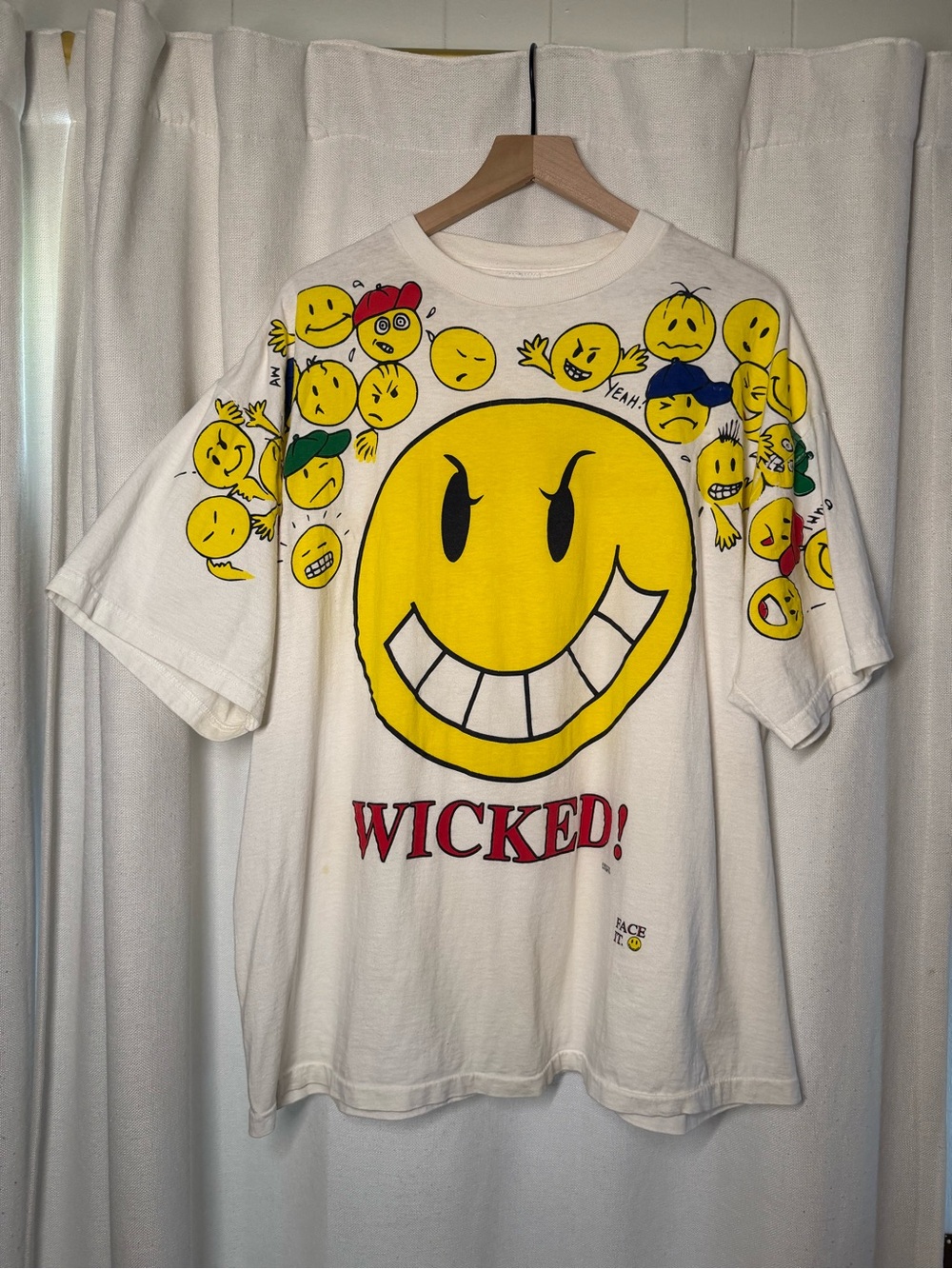 Freeze White Tee with Bold Yellow Smiley & Multi-Color Accents